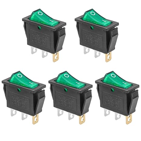 5Pcs Green LED On/Off 3Pin 2Position Mini Boat Rocker Toggle Switch