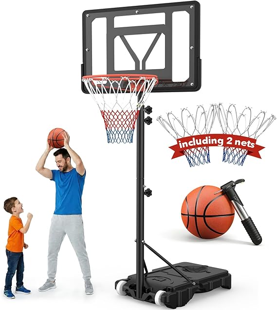 Basketball Hoop with Basketball for kids: 5ft-7ft Outdoor Basketball Hoop and Stand with Basketball Nets, Ball Pump for Kids Teenagers Youth Junior