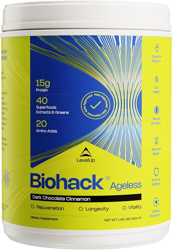LevelUp Biohack Ageless, Colostrum Collagen Blend, Dark Chocolate Cinnamon