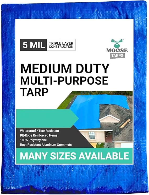 20' x 30' Waterproof Tarp, Medium Duty Reversible Blue/Silver, Multipurpose Indoor and Outdoor Tarps for Tents, Wood Cover, Furniture, Car, Boat, Pool, Tear Resistant, Blue