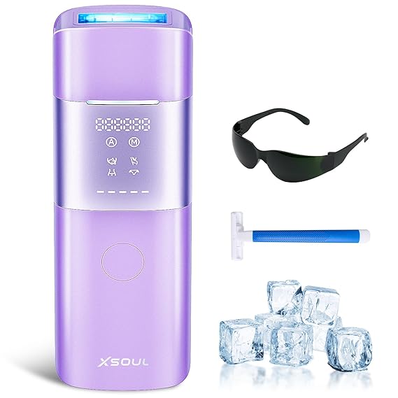 Xsoul Laser Hair Removal with Sapphire 5C Ice Cooling, Painless & Permanent IPL Laser Hair Device for Women Men, 2 Modes, 5 Levels, 999,999 Flashes, at Home Hair Remover for Bikini, Armpit & Face | IPL Hair removal Device, Painless at-home Hair Remover with for Armpits Legs Face Bikini Line