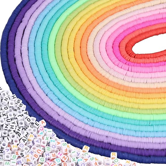 Augshy Clay Beads, 6700 Pcs Clay Beads for Bracelets Making Include Alphabet Letter Beads Round Heishi Jewelry Making Beads Flat Beads for Bracelets Making