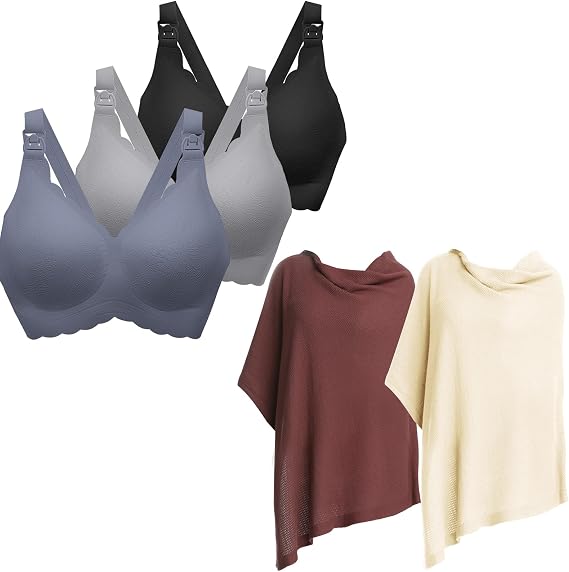 3pk Nursing Bras for Breastfeeding and 2pk Nursing Cover for Breastfeeding