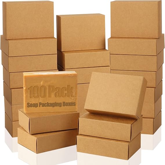 RYKOMO 100 Pack Kraft Soap Boxes Packaging for Homemade Soap, 3.8 x 2.8 x 1.2 Inch Small Soap Packaging Boxes Mini Soap Gift Box for Homemade Soaps Bakery Candy Cookies Packaging