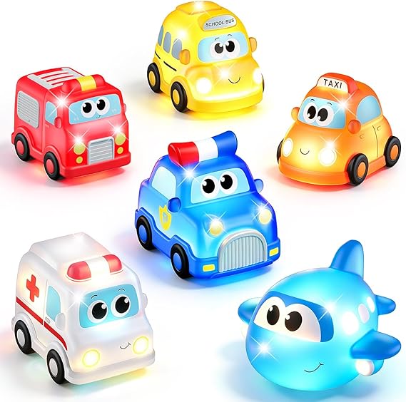 Car Light Up Bath Toys for 1 2 Year Old Boys Gifts, Baby Water Activated Bath Toys for Kids, No Hole Bathtub Toys for Baby Boy Shower Birthday Gifts - 6 Pack