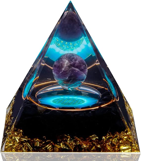 Orgone Pyramid, Amethyst Healing Crystal Pyramid and Orgonite Healing Stones, Protection Crystals Energy Generator for Yoga, Meditation, Stress Reduce