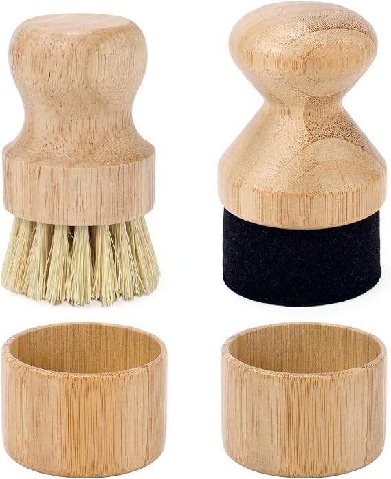 Cutting Board Oil Wax Applicator & Scrub Brush, Wood with Sisal Fiber and Sponge Mineral Oil Wax Applicator with Lid for Wooden Butcher Blocks Spatulas Spoons Utensils
