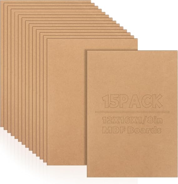 15 Pack 12 x16 MDF Boards - 1/8 Thick Boards for Crafts, Medium Density Fiberboard Unfinished Wood Art Boards Blank Wooden Blocks Chipboard Panels for DIY Crafts, Painting, Engraving