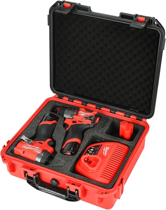 Case for Milwaukee M12 Impact Driver & Drill Set - Tool Box for Milwaukee Fuel Tools Combo Kit, Tool Bag for Drill/Impact Driver/Battery & Charger (Case Only) (Black & Red)