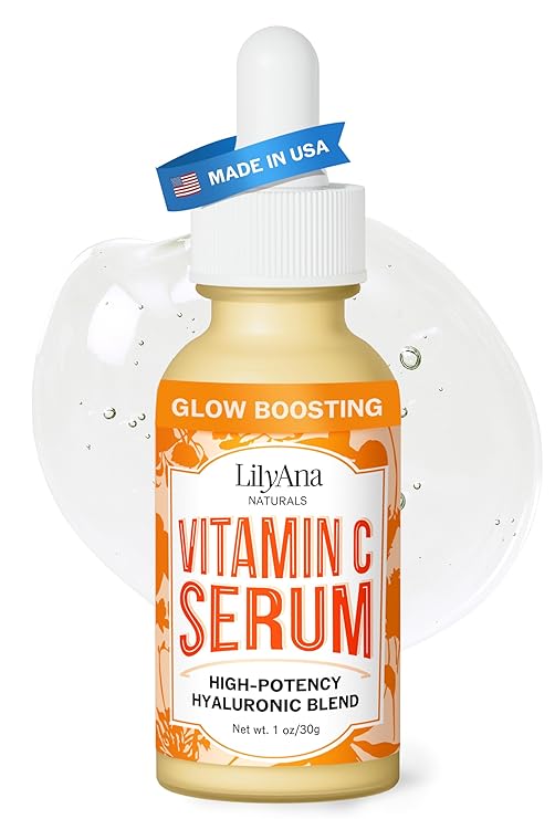 LilyAna Naturals Vitamin C Serum for Face with Hyaluronic Acid and Vitamin E, Anti Aging Serum, Reduces Age Spots and Sun Damage, Promotes Collagen and Elastin 1oz