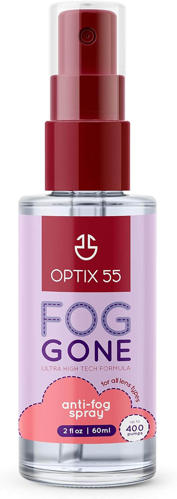 Optix 55 New Anti Fog Spray for Glasses - Safe for Anti Reflective Lenses & All Lenses | Defogger for Eye Glasses, Mirrors, Swim Goggles (2oz)