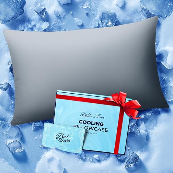 Ice Cooling Pillowcase for Hot Sleepers, Instantly Cool, Stay Cold All Night, Softer Than Silk Pillow Cases, Pillow Covers with Invisible Zipper, Gift for Men & Women - Standard, Light Gray (1 Pack)