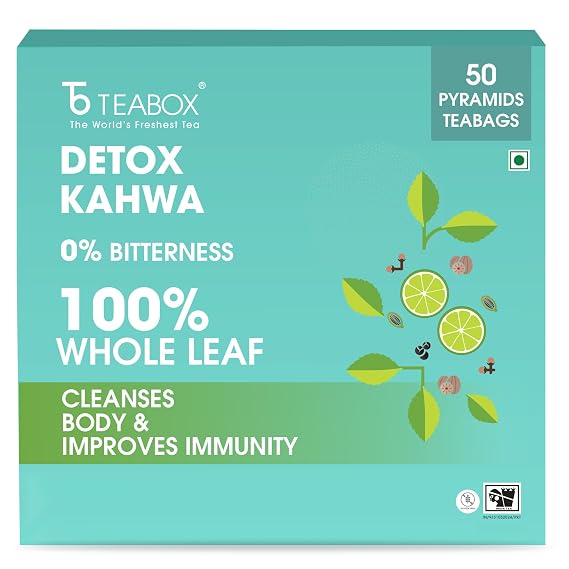 Teabox Premium Detox Green Tea | 100% Whole Leaf Green Tea With Ginger, Salt, Basil, Nutmeg, Pepper And Asafoetida | 0% Bitterness | 50 Tea Bags
