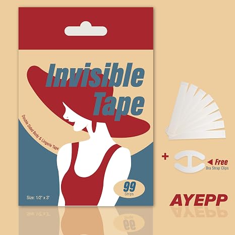 99 Strips Hypoallergenic Double Sided Fashion Tape for All Skin Types All Day Strength Tape Adhesive Invisible Body Tape Clear/Transparent Clothing Tape Emergency Fabric Tape for On-the-Go Use