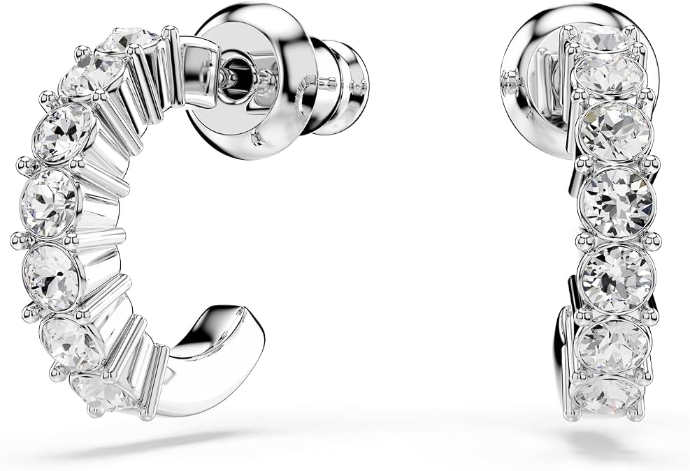 Swarovski Mini Hoop hoop earrings, Round cut, clear, Rhodium finish