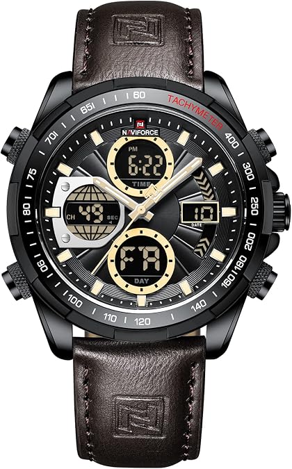 NAVIFORCE Digital Watch Men Luxury Leather Analog Quartz Waterproof Watches Fashion Business Chronograph Military Multifunctional Wristwatch