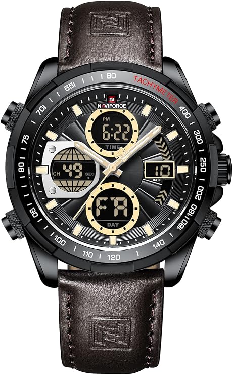 NAVIFORCE Digital Watch Men Luxury Leather Analog Quartz Waterproof Watches Fashion Business Chronograph Military Multifunctional Wristwatch