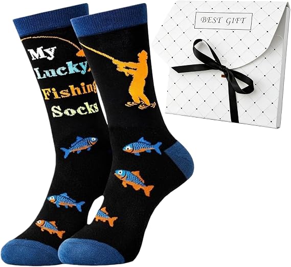 Ethlomoer Funny Socks for Men - Fishing Socks Gag Gifts for Men Who Have Everything, Ideal as Mens Christmas Gift, Fishing Gifts for Boys & Women, Novelty Socks