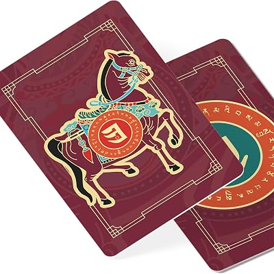 FunGiftCorner Three Powers Windhorse Amulet Card, Symbol Success, Luck and Achievement, Feng Shui Gift, Pocket-Sized Talisman Card, New Chinese Year Gifts, Made in USA 2 Pack