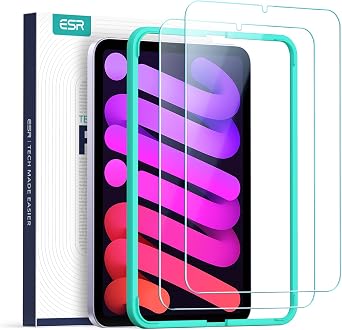 ESR 2 Pack Screen Protector for iPad Mini 7 A17 Pro, iPad Mini 7th/6th Generation8.3 inch, 2024/2021, Tempered Glass with Alignment Frame, Anti-Scratch, HD Clear, Apple Pencil Pro/USB-C Compatible