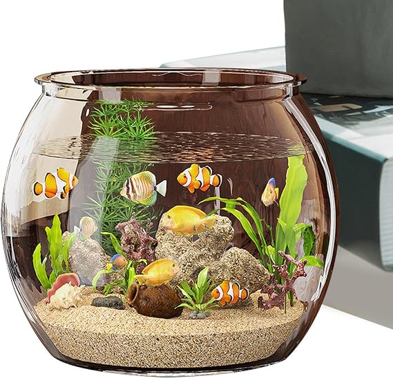 Small Fish Tank - Clear Betta Fish Aquariums, Decorative Aquatic Container | Comppact Home Decor TerrariumStyle Nano Aquarium Kit for Tropical Fish, Desktop Tabletop Ornament, Offices Pet Display