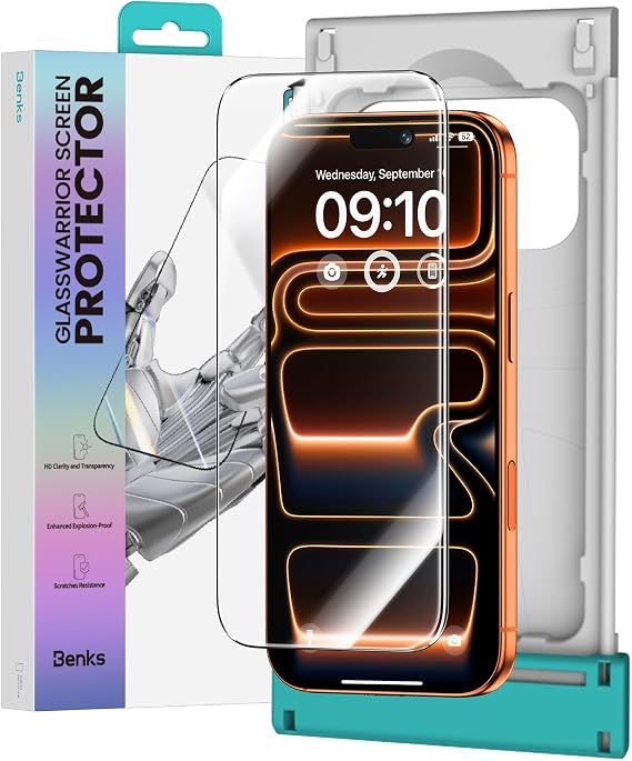BENKS GlassWarrior AR Screen Protector for iPhone 17 Pro 6.3 inch, 3D Curved Full Coverage Tempered Glass, Superior Scratch Resistance Anti-Reflective Tempered Glass Screen Protector