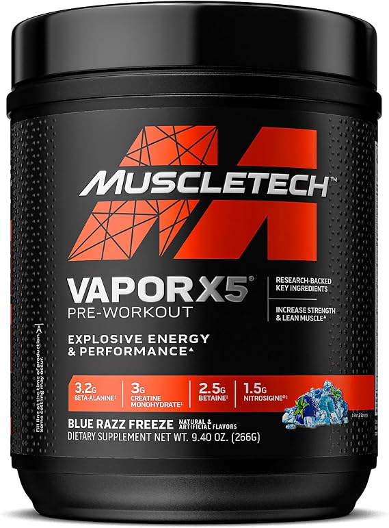 MuscleTech Pre-Workout Powder, Vapor X5 - Blue Razz Freeze, 266g
