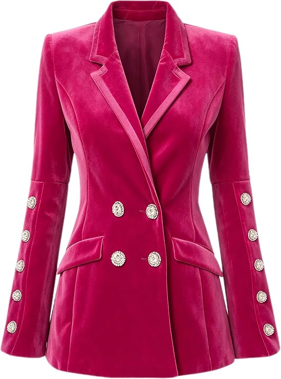 Women's Velvet Blazer Double Breasted Suit Coat Prom Wedding Work Lady Tuxedos Jacket