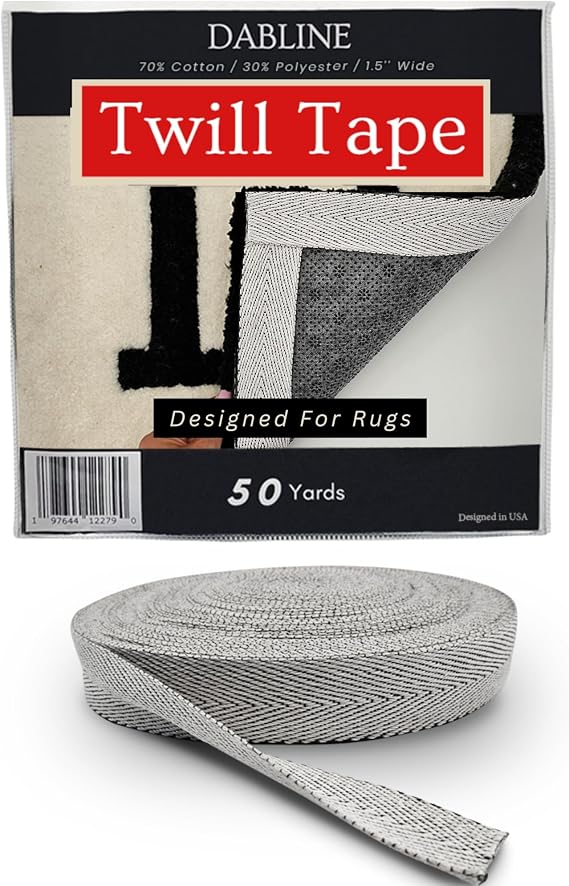 DABLINE Long Twill Tape Roll - 1.5" Wide and 50 Yards Long - Designed for Rug Tufting and Edge Binding, Herringbone Poly Cotton Twill Tape