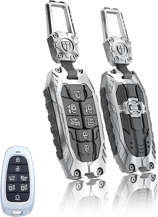Key Fob Cover for Hyundai 7 Buttons Key Case,Heavy Key Shell Protector Keychain Accessories for 2024 2023 2022 Hyundai Sonata, Santa Fe, Nexo, Tucson, Palisade Key Fob (Model-B-Silver)