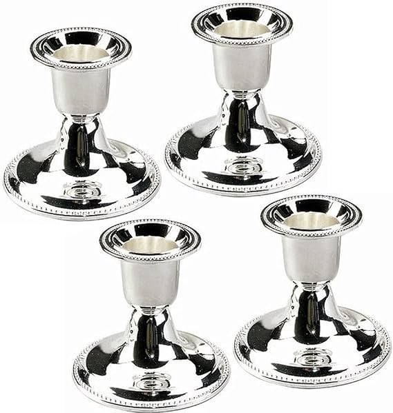 The Dreidel Company Silver Candle Holders, Shabbat Candle Sticks, Ornate Silver Plated Design, 2.5 Inches (4-Pack)