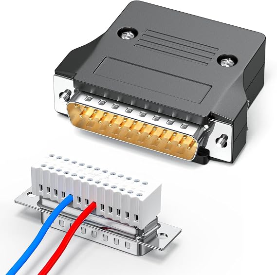 2Pack Small DB25 Male Solderless Connector, 25 Pin Male Direct Connection Bare Wire Terminal Adapter, RS232 D-SUB 25 Pin to Terminal Connector Signal Module, Including Shell and Screwdriver