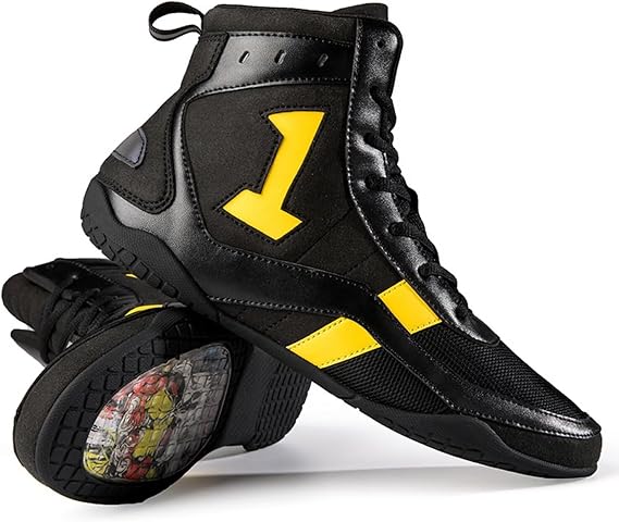 Men Boxing Shoes - Lightweight Training Shoes with High Support High Traction Breathable Lace Up Boxer Kickboxing Boots for Women