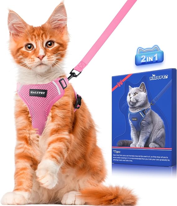 Halypet Cat Harness and Leash Set [Safety] Cute Escape Proof Vest Harness, XS Ink