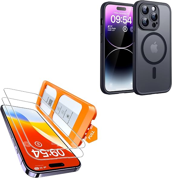 TOCOL for iPhone 14 Pro Magsafe Case Bundle with 2 Pack iPhone 14 Pro Shatterproof Screen Protector (3 Items)