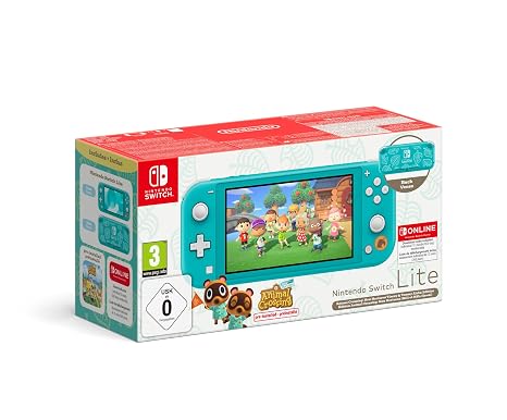 Nintendo Switch Lite Animal Crossing: New Horizons Timmy and Tommy Aloha version (turquoise) with pre-installed game and 12-month subscription Switch Online
