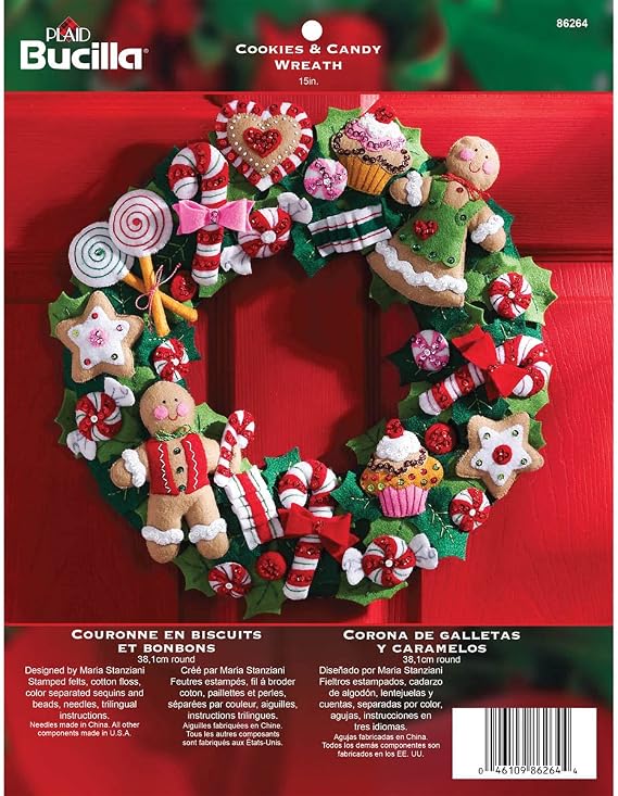 Bucilla Felt Applique Wreath Kit, 15-Inch Round, 86264 Cookies & Candy, Multicolor