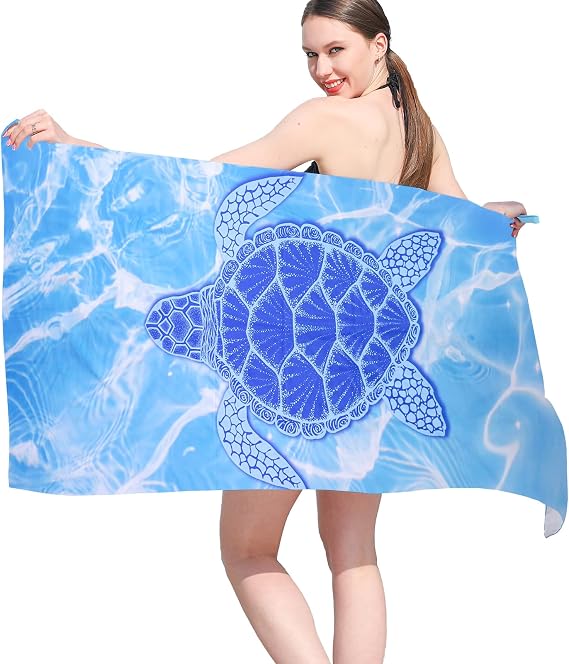 Microfibre Beach Towels for Adults Women Men Extra Large Lightweight Quick Dry Sand Free Travel Towel Double Sided Printing for Swim Sports with Mesh Bag 80×180cm A Turtle 1 Pack
