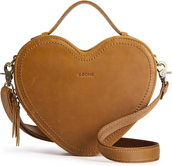 S-ZONE Leather Crossbody Bags for Women Heart Shaped Purse Small Handbag