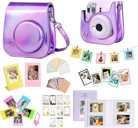 Mini 12 Accessories for Fujifilm Instax Mini 12/11 Instant Camera | Include Mini 12/11 Case, 64 Photo Album, 5 Magnetic Frames, 17 Mini Picture Frames and 50 Stickers, Magic Purple, No Camera