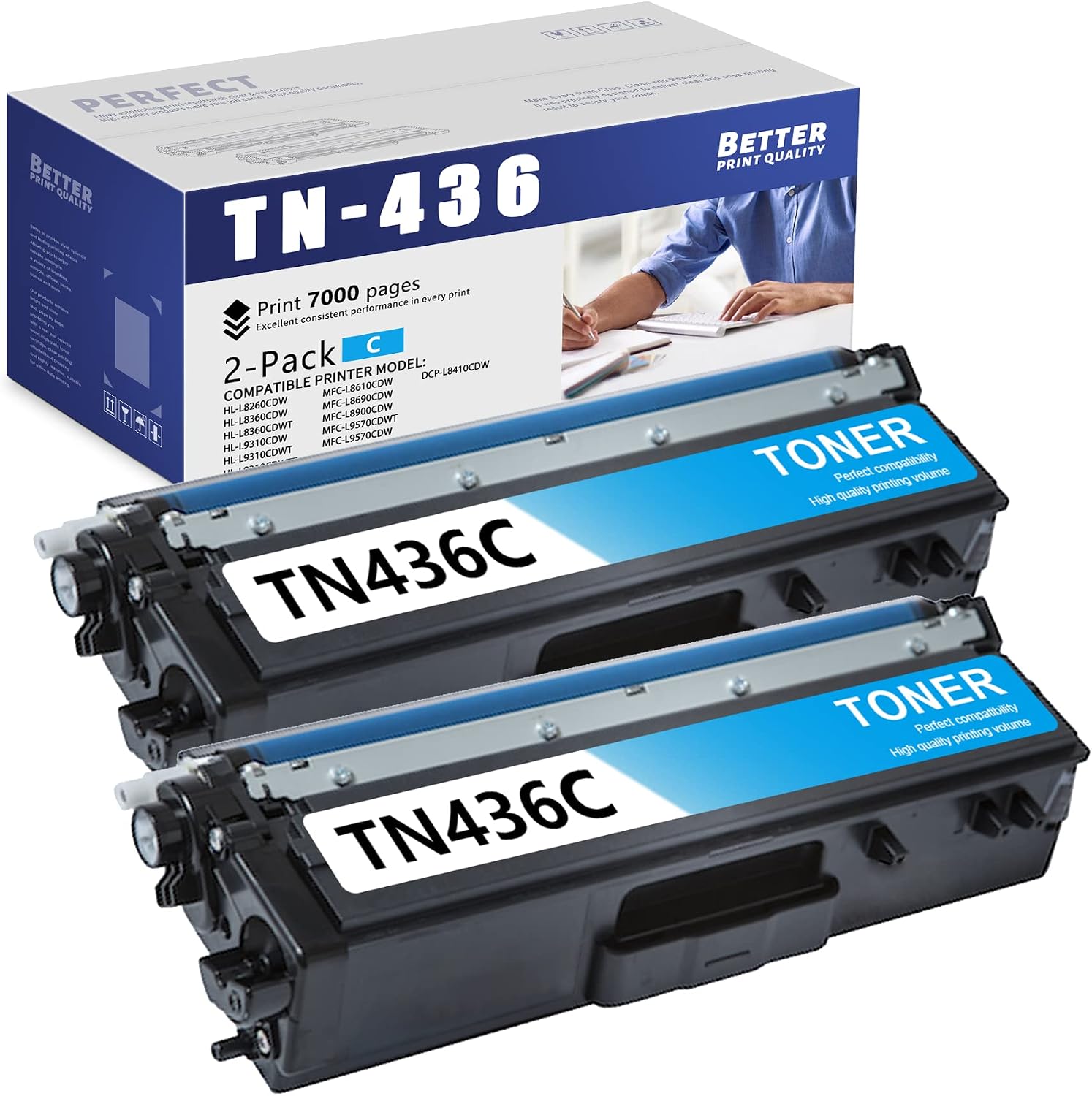 TN436C High Yield Toner Cartridge: HUIAYA 2PK Compatible TN-436C TN436 Cyan Toner Cartridge Replacement for Brother HL-L9310CDW HL-L9310CDWT HL-L9310CDWTT DCP-L8410CDW Printer, TN436 Ink
