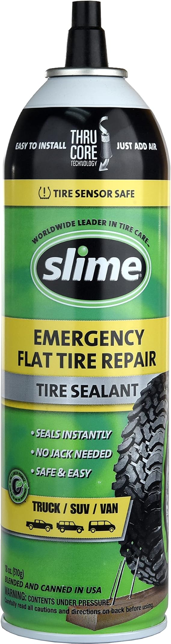 Slime 60187 Flat Tire Puncture Repair Sealant, Emergency Repair for Highway Vehicles, Suitable for Cars/Trailers, Non-Toxic, eco-Friendly, 18oz
