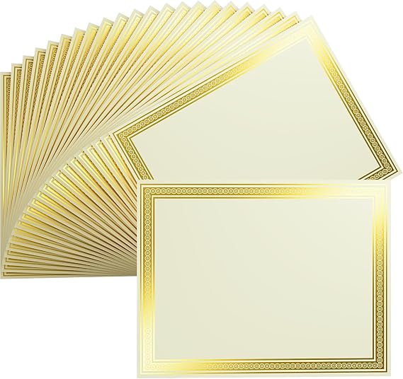 25 Count Certificate Paper 8.5 x 11 for Printing,Blank Gold Foil Border,Award Certificate Paper for Business,Graduation Diploma,School and Achievement (Ivory)