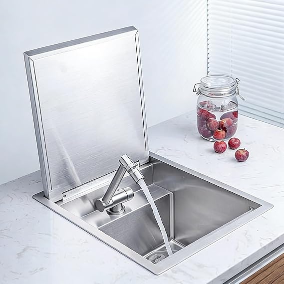 RV Kitchen Sink Stainless Steel, Drop in Camper Sink with Faucet and Drain Kit, 3 Sizes for RV & Small Camping Kitchen(Silver,43x45cm/16.9x17.7in)