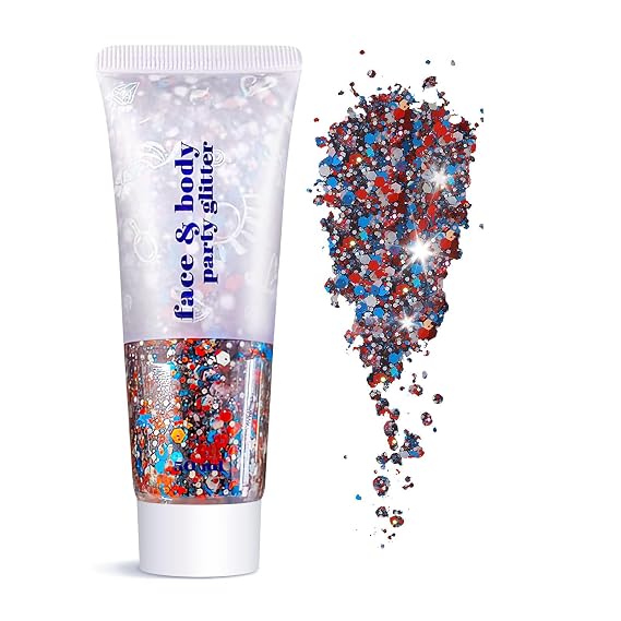 Chunky Holographic Body Glitter Gel Lightweight Shimmer Gel for Women (USA Pride Body Glitter)