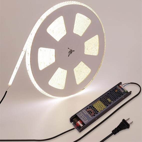 BENLUN 48V Outdoor LED Strip Lights Waterproof, 65.6ft 150W 4000K Natural White Dimmable LED Tape Light Cuttable with Power Supply for Bedroom Ceiling Garden Living Room Commercial House
