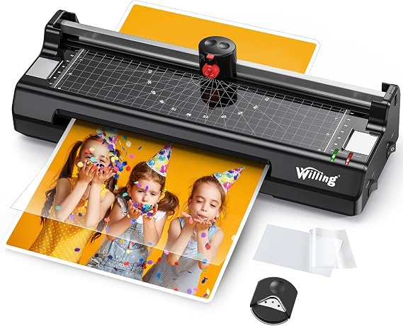 Laminator Machine, A4 Thermal Laminator with 15 Pouches, Paper Trimmer, Corner Rounder, 9 Inch Hot & Cold Personal Laminator for Home/School/Office