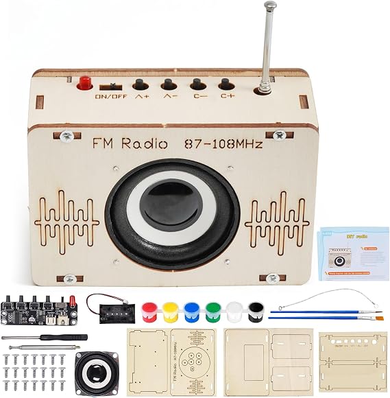Radio Bausatz DIY Kits Holz Radio DIY Radios Holzbausatz Lackierbares Elektronik Baukasten Lackierbares Spielzeug FM Experimente Wissenschaft STEM-Spielzeug