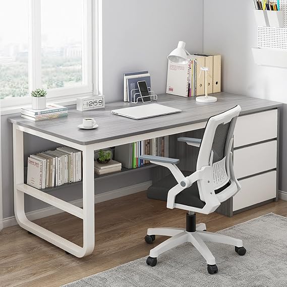 Computer Desk with Storage Shelves and 3 Drawers Modern Simple Style Desk Home Office Workstation Writing Desk(47 Inch, Gray)