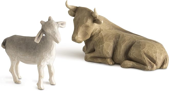 Willow Tree Ox and Goat Nativity Figures, Offering Warmth and Protection, Build On A Holiday Tradition by Adding Animals to Nativity Display, Sculpted Hand-Painted Figures, 2-Piece Set